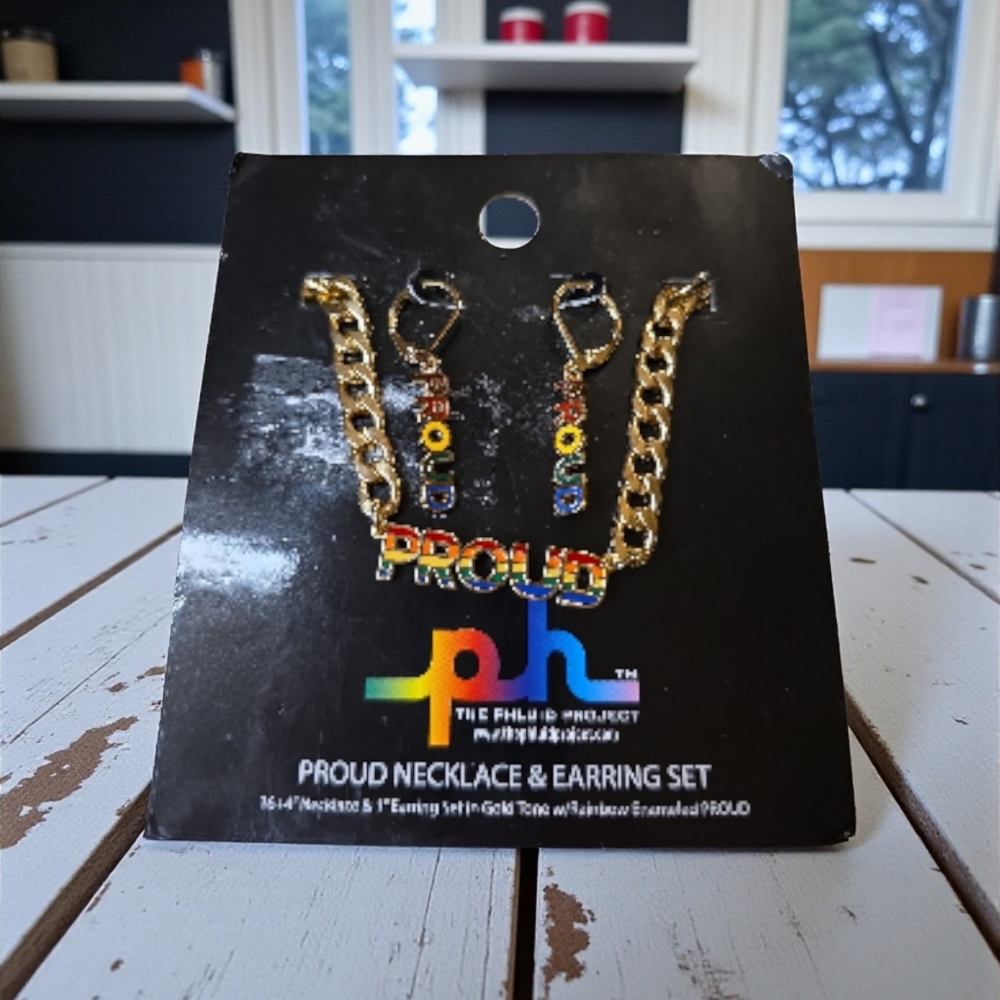 Necklace & Earring Set Proud Rainbow Gold